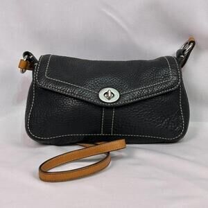 Vintage Coach Black Pebbled Leather Turnlock Shoulder Bag Legacy Style 10888